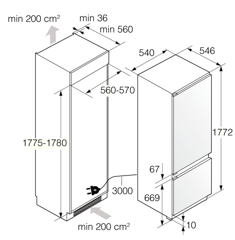 Встраиваемый комбинированный холодильник Asko RBC276SND1