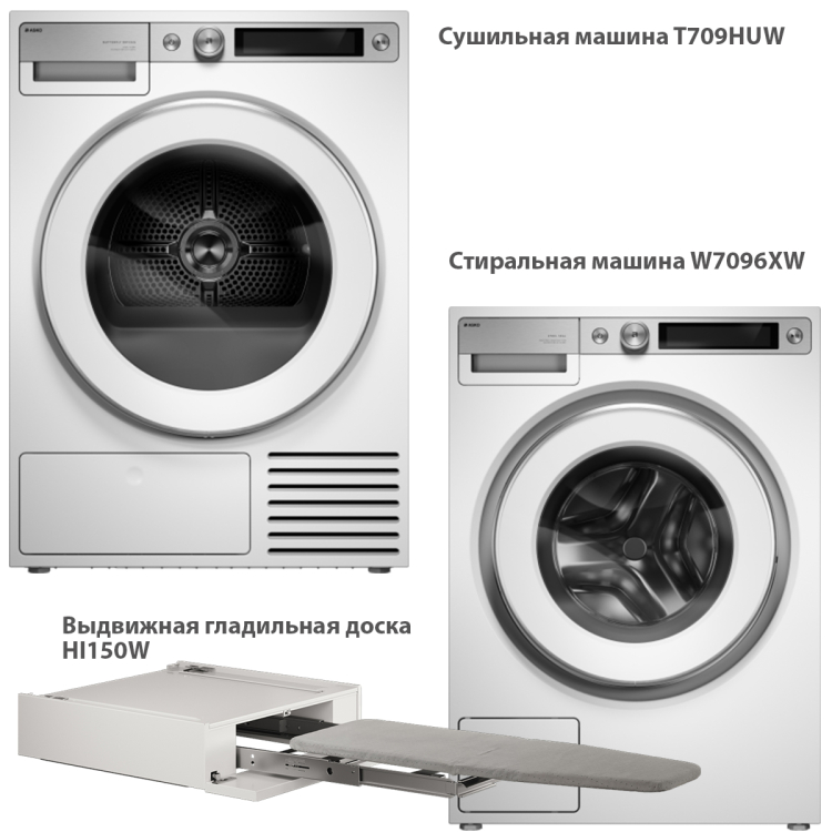 Стиральная и сушильная машина Asko Style Plus в колонну комплект №2: W7096XW + T709HUW + HI150W