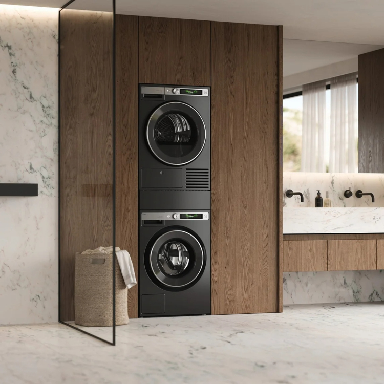 Стиральная и сушильная машина Asko Style Plus в колонну с выдвижной корзиной для белья комплект №1: W7096XG + T709HUG + HB150G