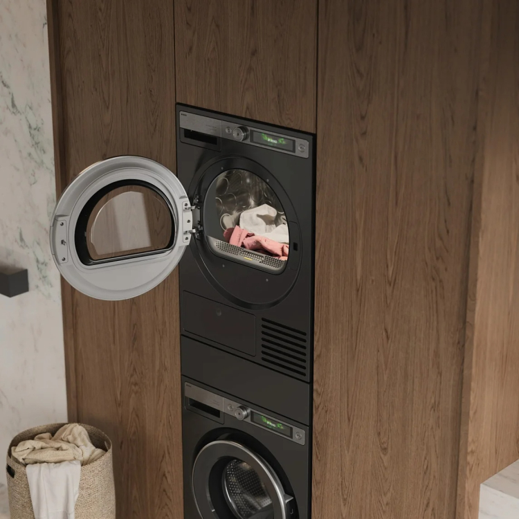 Стиральная и сушильная машина Asko Style Plus в колонну с выдвижной корзиной для белья комплект №1: W7096XG + T709HUG + HB150G