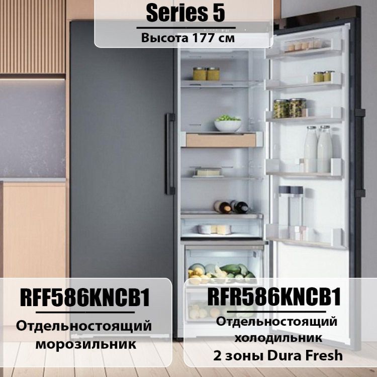 Side by Side Asko комплект №4:холодильник  RFR586KNCB1 + морозильник RFF586KNCB1
